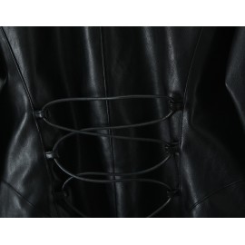 Women Clothing Autumn Winter Big Fur Collar Waist Controlled Short Jacket Leather Coat