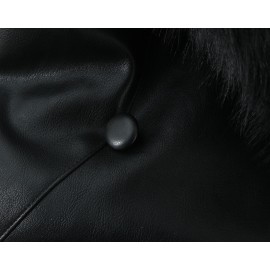 Women Clothing Autumn Winter Big Fur Collar Waist Controlled Short Jacket Leather Coat