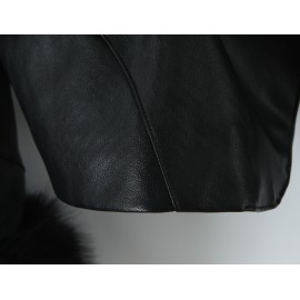 Women Clothing Autumn Winter Big Fur Collar Waist Controlled Short Jacket Leather Coat