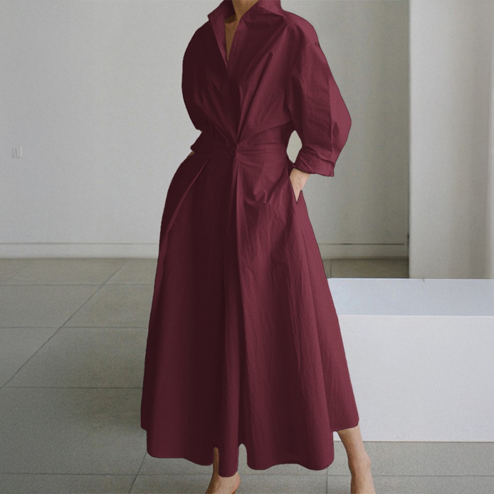 Women Clothing Autumn Winter Casual Advanced Long Sleeved Cardigan Maxi Dress