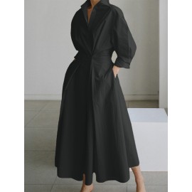 Women Clothing Autumn Winter Casual Advanced Long Sleeved Cardigan Maxi Dress