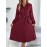 Spring Summer Elegant Solid Color Collared Long Sleeve Cinched Pleated Dress Women Clothing