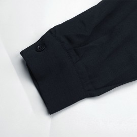 Autumn Casual Office Shirt Dress Single Breasted Black Long Sleeve Collared Dress