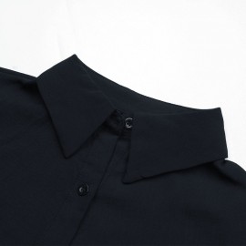 Autumn Casual Office Shirt Dress Single Breasted Black Long Sleeve Collared Dress