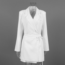 Design Tight Waist Lace up Bow Elegant White Dress for Women