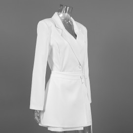 Design Tight Waist Lace up Bow Elegant White Dress for Women