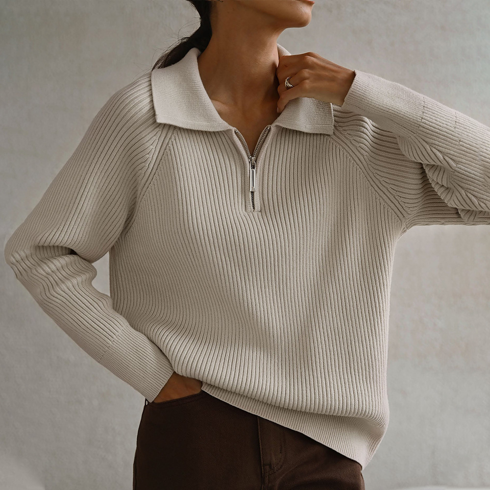 Autumn Winter Trend All Match Simple Casual Polo Collar Collared Pullover Knitted Sweater