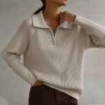 Autumn Winter Trend All Match Simple Casual Polo Collar Collared Pullover Knitted Sweater