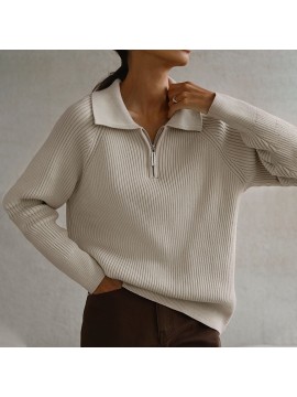 Autumn Winter Trend All Match Simple Casual Polo Collar Collared Pullover Knitted Sweater