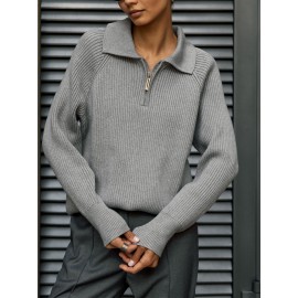 Autumn Winter Trend All Match Simple Casual Polo Collar Collared Pullover Knitted Sweater