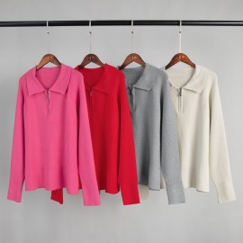 Autumn Winter Trend All Match Simple Casual Polo Collar Collared Pullover Knitted Sweater