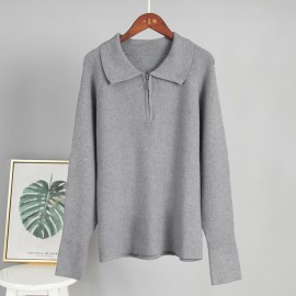 Autumn Winter Trend All Match Simple Casual Polo Collar Collared Pullover Knitted Sweater