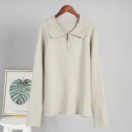 Autumn Winter Trend All Match Simple Casual Polo Collar Collared Pullover Knitted Sweater