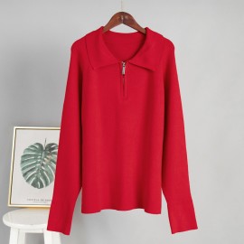 Autumn Winter Trend All Match Simple Casual Polo Collar Collared Pullover Knitted Sweater