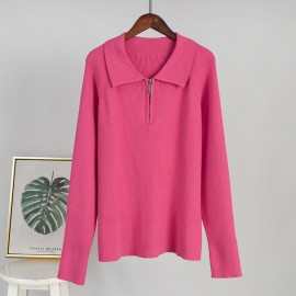 Autumn Winter Trend All Match Simple Casual Polo Collar Collared Pullover Knitted Sweater