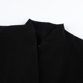 Women Retro Gentle Autumn Winter Design Color Contrast Patchwork Black Waist Controlled Long Sleeves