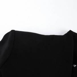 Women Retro Gentle Autumn Winter Design Color Contrast Patchwork Black Waist Controlled Long Sleeves