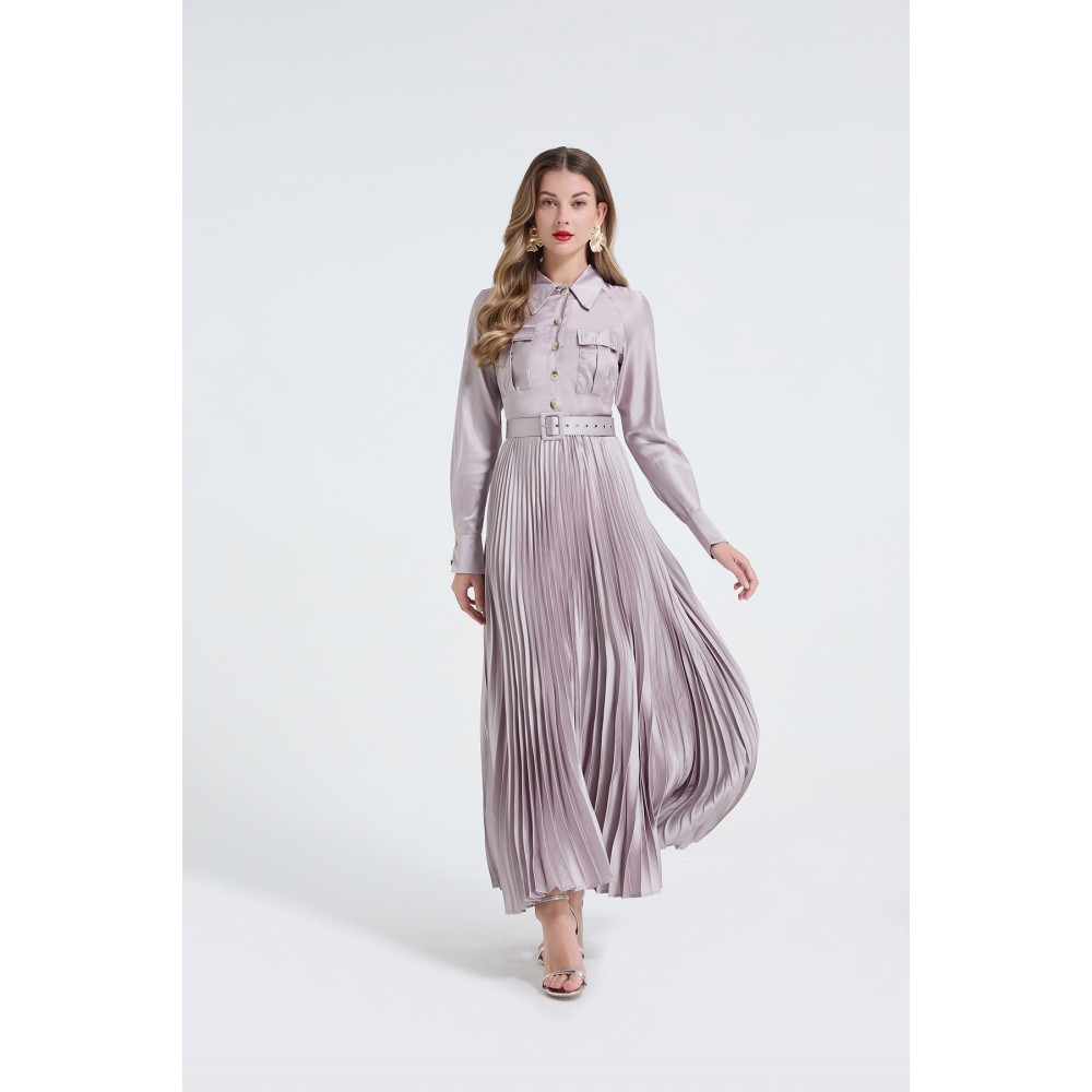 Women Spring And Autumn Satin Shirt Long Sleeves Dress