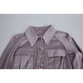 Women Spring And Autumn Satin Shirt Long Sleeves Dress
