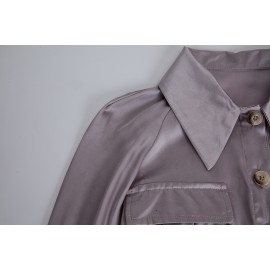 Women Spring And Autumn Satin Shirt Long Sleeves Dress