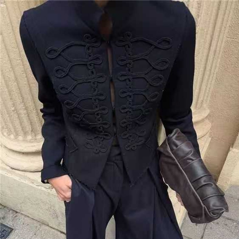 Women Clothing Summer Personalized Retro Stand Collar Buckle Short Chinese Coat