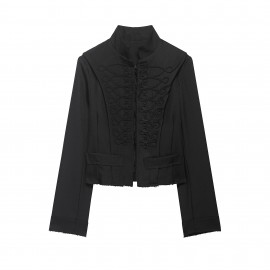 Women Clothing Summer Personalized Retro Stand Collar Buckle Short Chinese Coat