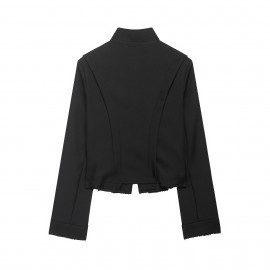 Women Clothing Summer Personalized Retro Stand Collar Buckle Short Chinese Coat