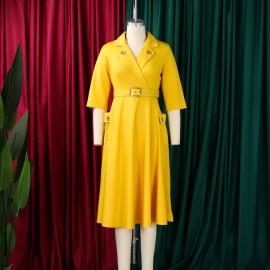 Winter Sexy Elegant Collared Waist Tight Business Dress Graceful Fashionable Solid Color Dress