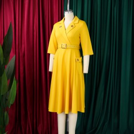 Winter Sexy Elegant Collared Waist Tight Business Dress Graceful Fashionable Solid Color Dress