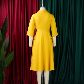 Winter Sexy Elegant Collared Waist Tight Business Dress Graceful Fashionable Solid Color Dress