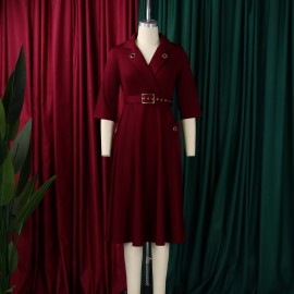 Winter Sexy Elegant Collared Waist Tight Business Dress Graceful Fashionable Solid Color Dress