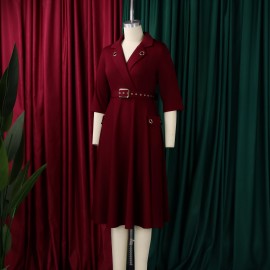 Winter Sexy Elegant Collared Waist Tight Business Dress Graceful Fashionable Solid Color Dress