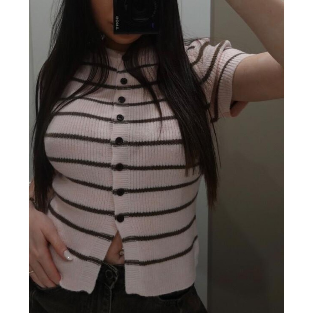 Women Clothing Stylish Graceful Simple All Matching Striped Knitted Top