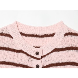 Women Clothing Stylish Graceful Simple All Matching Striped Knitted Top