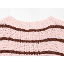 Women Clothing Stylish Graceful Simple All Matching Striped Knitted Top