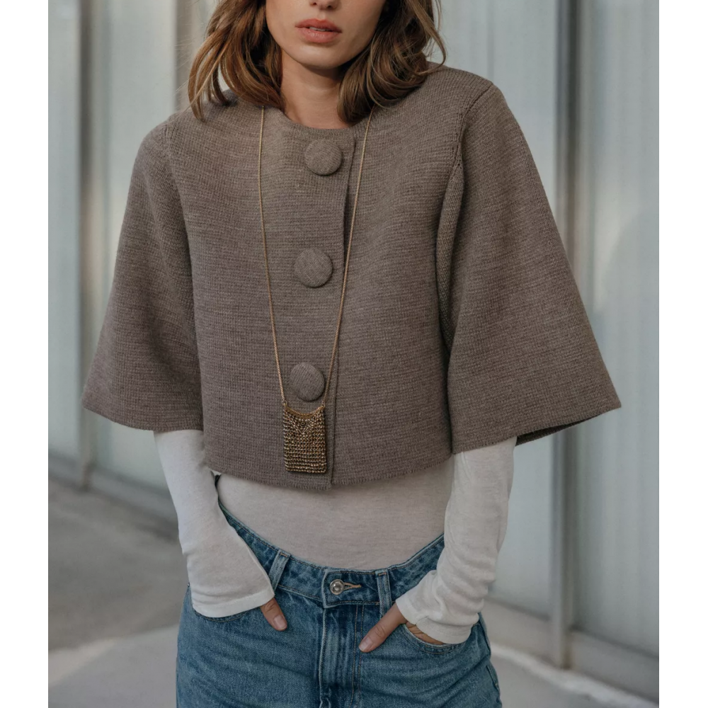 Women Spring round Neck Button Sweater Loose Short Lazy Coat