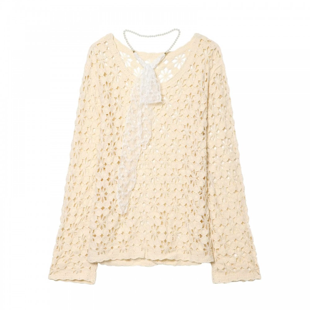 Women Clothing Popular All Match Casual Crochet Hollow Out Cutout Sweater