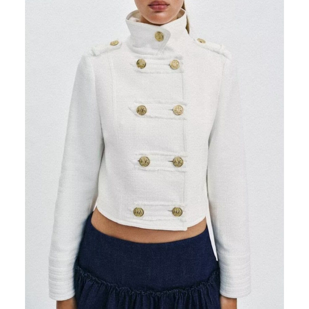 Women Clothing Fashionable All-Match Elegant Gold Plated Breasted Double Breasted Coat Trendy