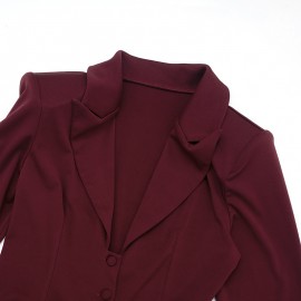 Women Clothing Autumn Winter Sexy Deep V Plunge neck Buttons Solid Color Blazers Sheath Dress