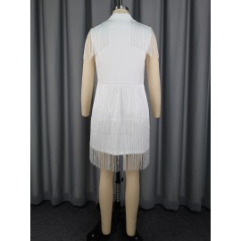 V neck Short Party Dress Double Breasted Waist-Tight Tassel Hem Office Dresses