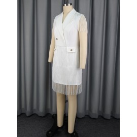 V neck Short Party Dress Double Breasted Waist-Tight Tassel Hem Office Dresses