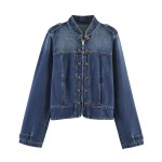 Women Clothing Top Denim Strap Breasted Jacket
