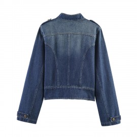 Women Clothing Top Denim Strap Breasted Jacket