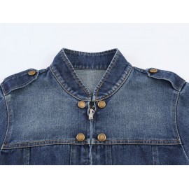 Women Clothing Top Denim Strap Breasted Jacket
