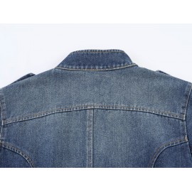 Women Clothing Top Denim Strap Breasted Jacket