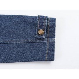 Women Clothing Top Denim Strap Breasted Jacket