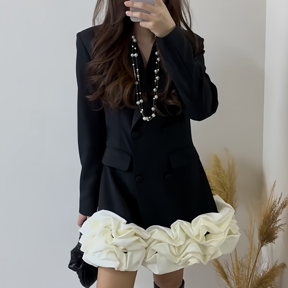 Classic High Grade Blazers Dress Spring Patchwork Three Dimensional Floral Design Short Dress Women