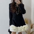 Classic High Grade Blazers Dress Spring Patchwork Three Dimensional Floral Design Short Dress Women