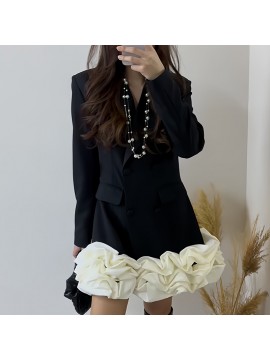 Classic High Grade Blazers Dress Spring Patchwork Three Dimensional Floral Design Short Dress Women
