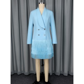 Design Double Breasted Waist Slim Fit Tassel Office Party Short Dress